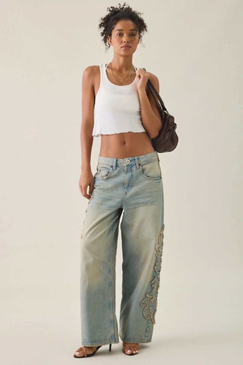 BDG Jaya Frayed Applique Baggy Boyfriend Jeans