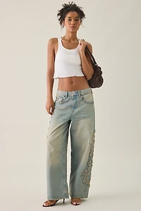 BDG Jaya Frayed Applique Baggy Boyfriend Jeans