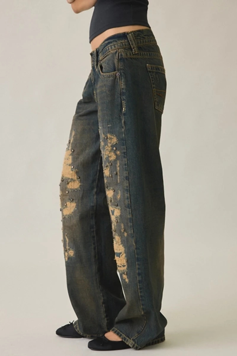 BDG Kayla Studded Rip + Repair Low-Rise Jeans