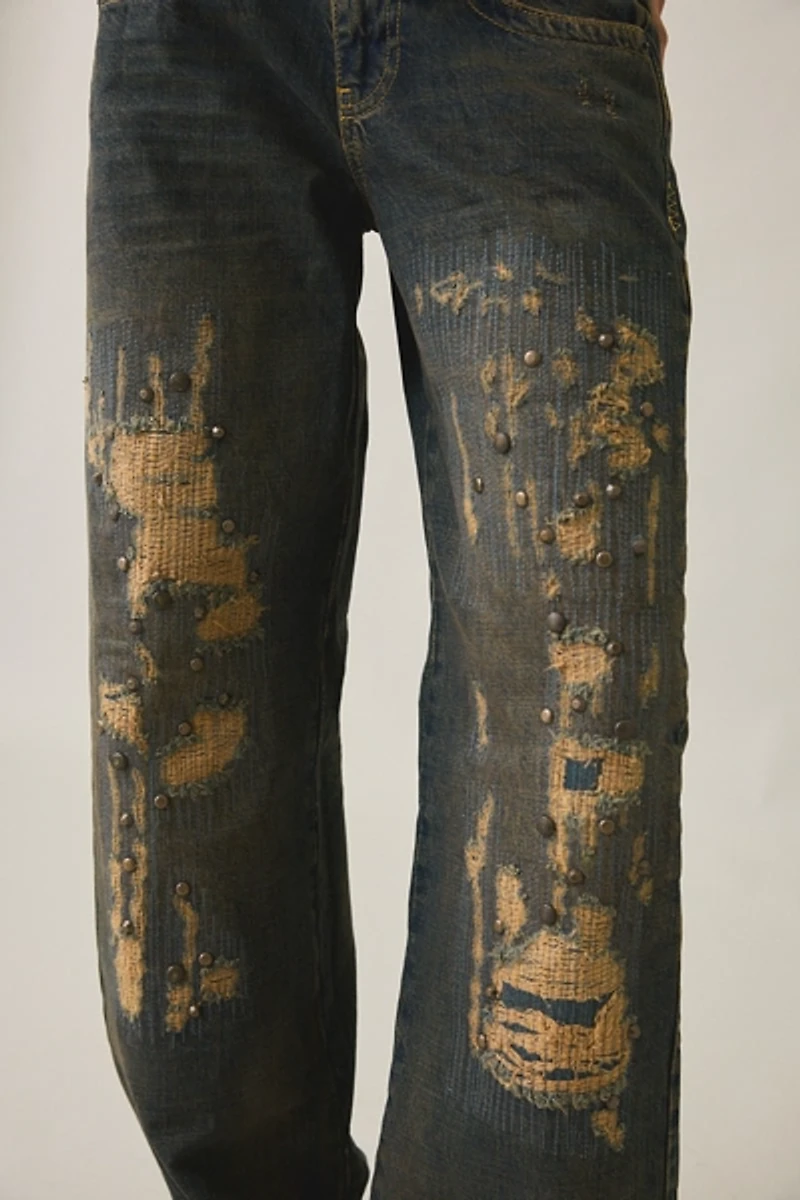 BDG Kayla Studded Rip + Repair Low-Rise Jeans
