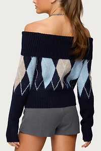 Edikted Jakarie Argyle Foldover Sweater