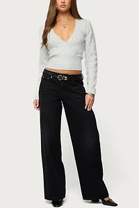 Edikted Janine Pointelle Knit V Neck Top