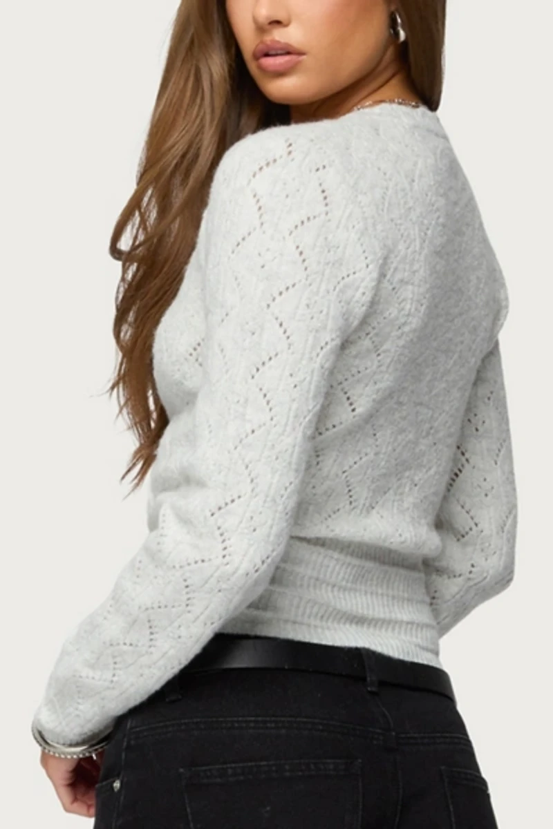 Edikted Janine Pointelle Knit V Neck Top