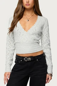 Edikted Janine Pointelle Knit V Neck Top