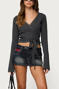 Edikted Roccia Studded Knit Wrap Top