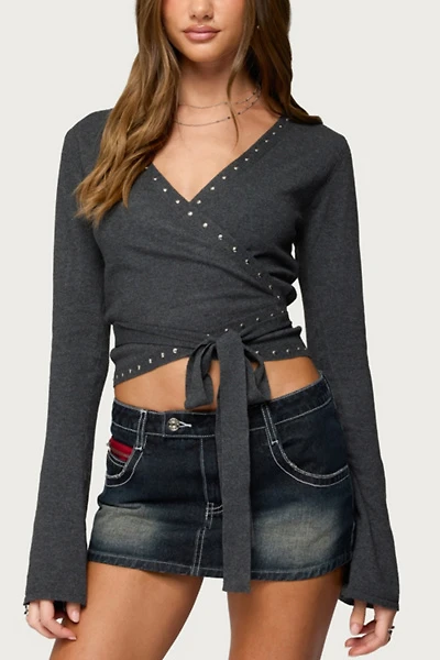 Edikted Roccia Studded Knit Wrap Top