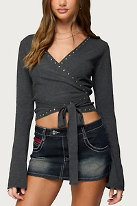 Edikted Roccia Studded Knit Wrap Top