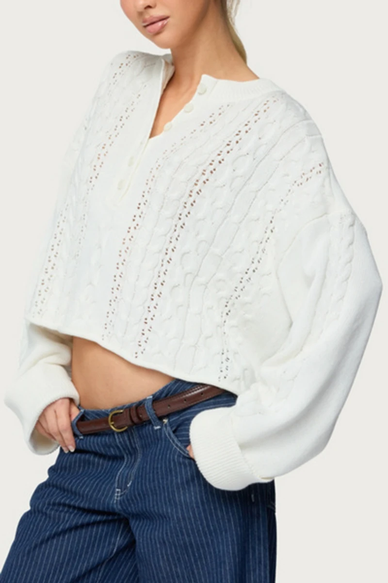Edikted Marianna Button Cable Knit Sweater