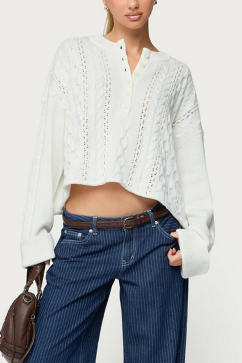 Edikted Marianna Button Cable Knit Sweater