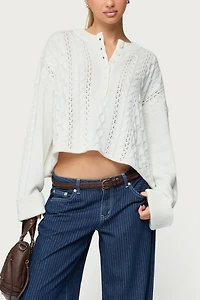 Edikted Marianna Button Cable Knit Sweater
