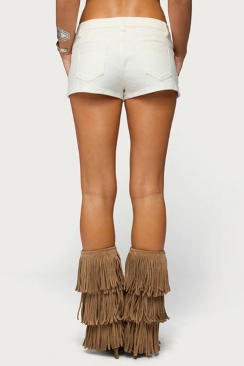 Edikted Studded Patchwork Low Rise Denim Shorts