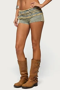 Edikted Alyza Distressed Belt Washed Denim Micro Shorts
