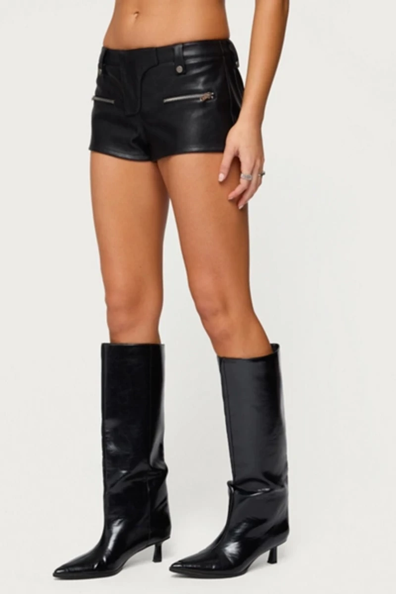 Edikted Labella Faux Leather Micro Shorts