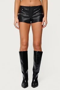 Edikted Labella Faux Leather Micro Shorts