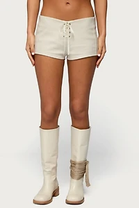 Edikted Wilde Lace Up Faux Leather Shorts