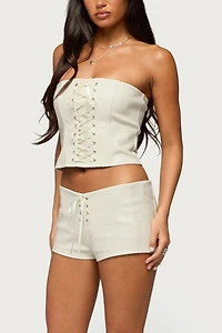 Edikted Wilde Lace Up Faux Leather Shorts