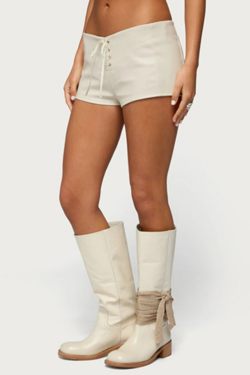 Edikted Wilde Lace Up Faux Leather Shorts