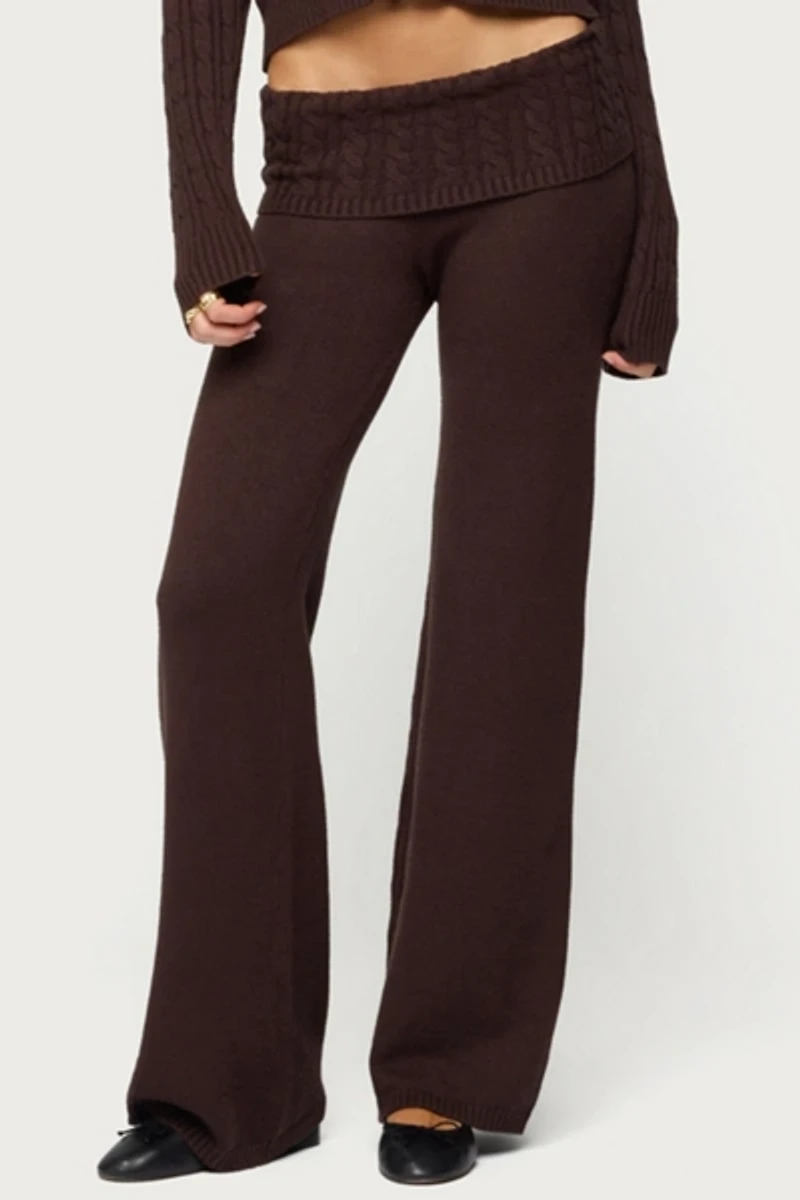 Edikted Lula Cable Knit Foldover Pants