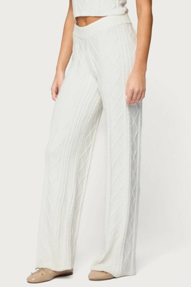 Edikted Louise Straight Leg Cable Knit Pants