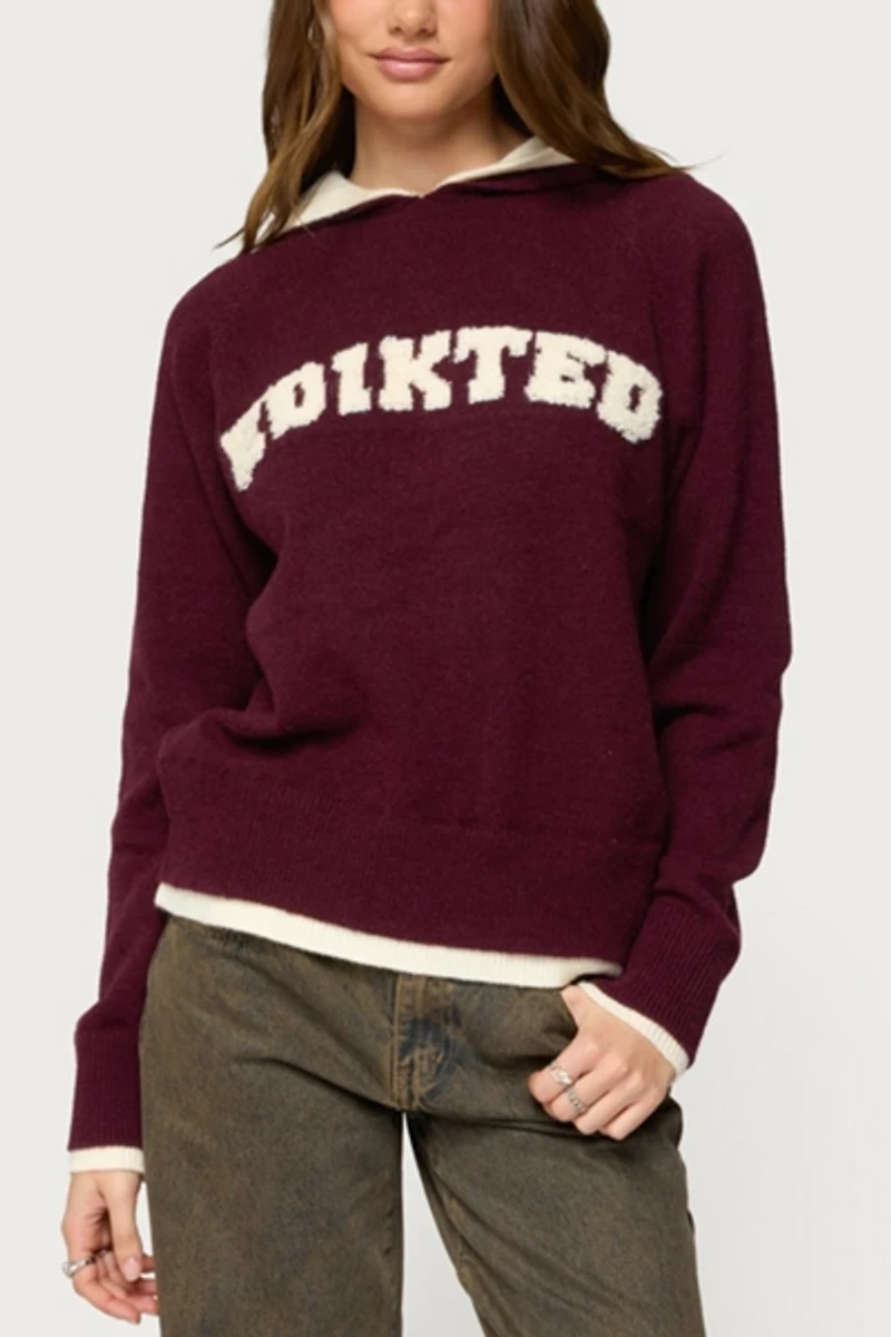 Edikted Varsity Contrast Layered Knit Hoodie
