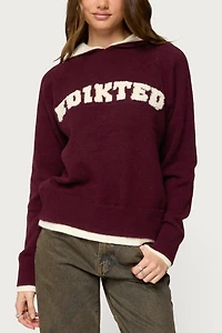 Edikted Varsity Contrast Layered Knit Hoodie