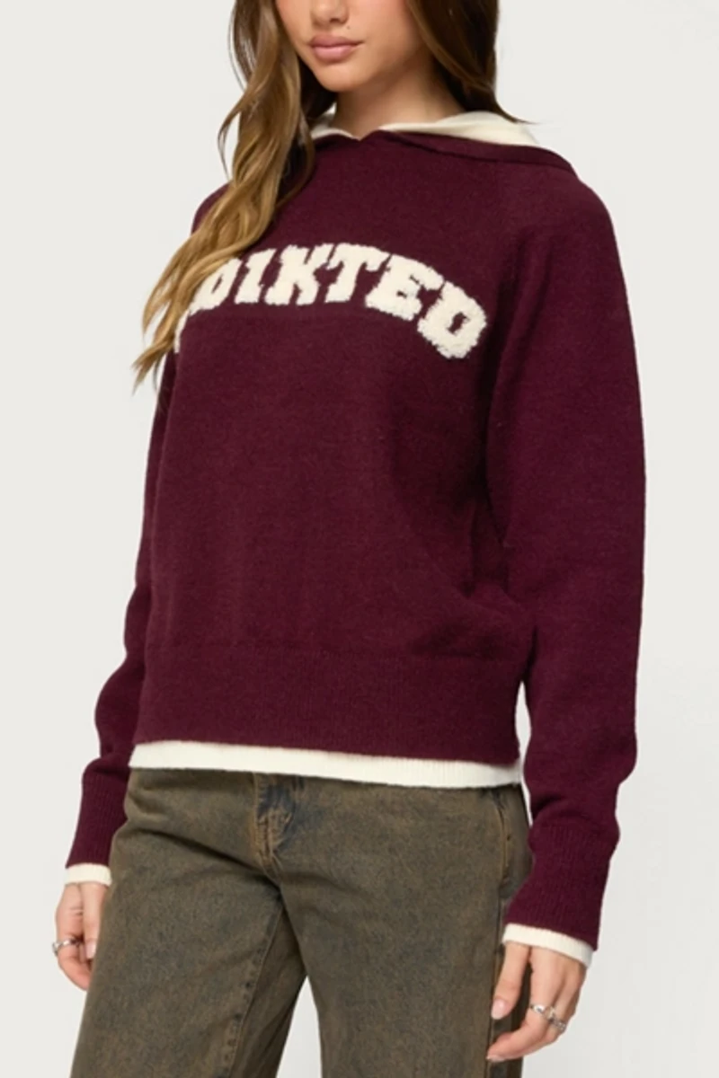 Edikted Varsity Contrast Layered Knit Hoodie
