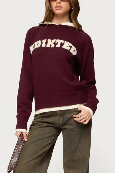 Edikted Varsity Contrast Layered Knit Hoodie