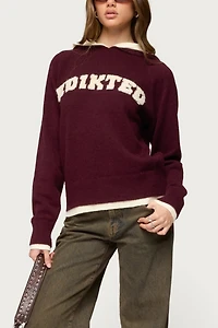 Edikted Varsity Contrast Layered Knit Hoodie