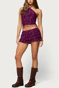 Edikted Keyla Bead Fringed Textured Halter Top