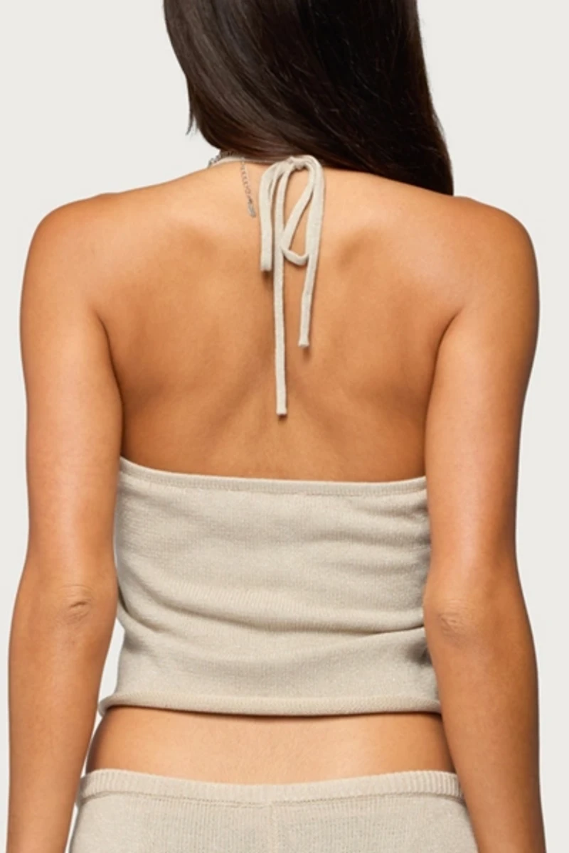 Edikted Nicca Iridescent Knit Halter Top