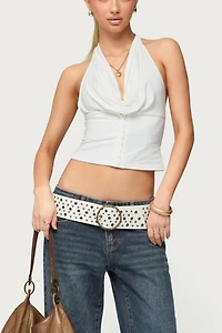 Edikted Hook & Eye Cowl Neck Halter Top