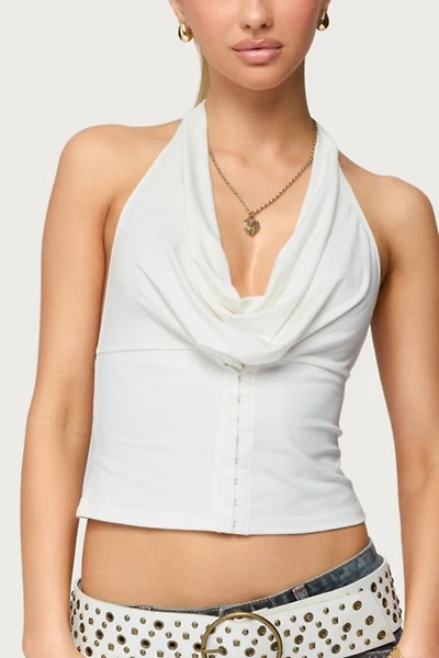 Edikted Hook & Eye Cowl Neck Halter Top