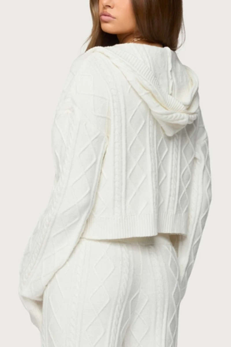 Edikted Louise Cable Knit Hooded Cardigan