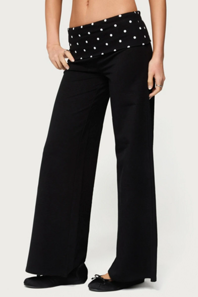 Edikted Petite Reeva Polka Dot Foldover Pants
