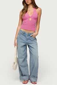 Edikted Maylah Keyhole Striped Textured Halter Top