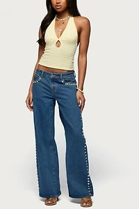 Edikted Maylah Keyhole Striped Textured Halter Top