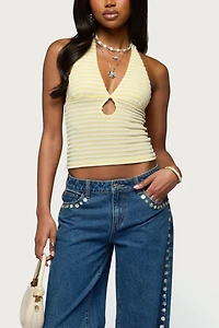 Edikted Maylah Keyhole Striped Textured Halter Top