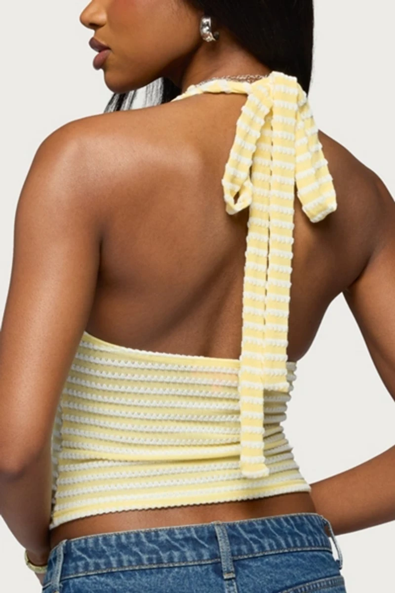 Edikted Maylah Keyhole Striped Textured Halter Top