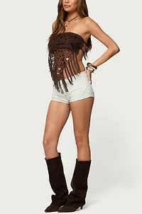 Edikted Handkerchief Backless Crochet Fringed Top