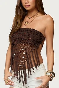 Edikted Handkerchief Backless Crochet Fringed Top