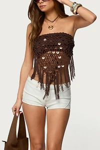 Edikted Handkerchief Backless Crochet Fringed Top