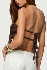 Edikted Handkerchief Backless Crochet Fringed Top