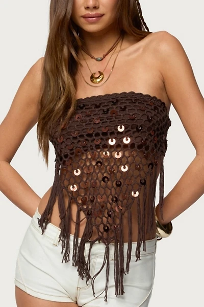 Edikted Handkerchief Backless Crochet Fringed Top
