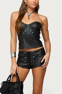 Edikted Jessica Cupped Faux Leather Strapless Top