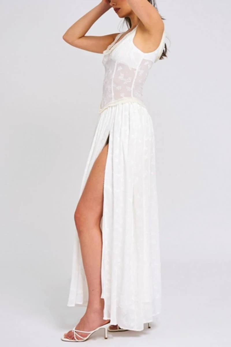 Miss Circle Ulissa Square Neck Jacquard Slit Maxi Dress