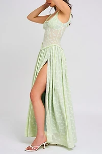 Miss Circle Ulissa Square Neck Jacquard Slit Maxi Dress