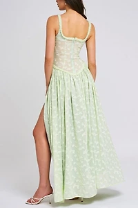 Miss Circle Ulissa Square Neck Jacquard Slit Maxi Dress