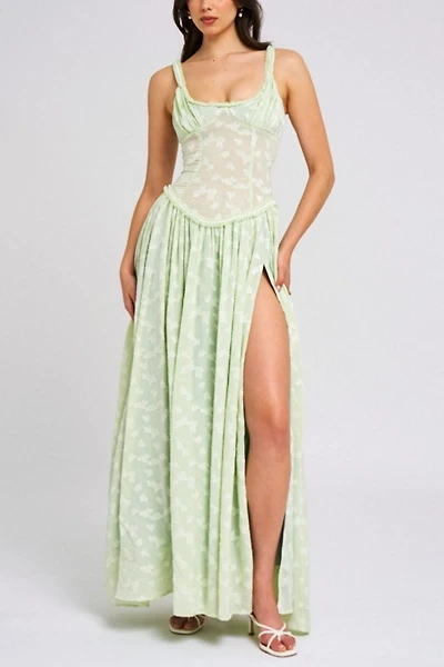 Miss Circle Ulissa Square Neck Jacquard Slit Maxi Dress