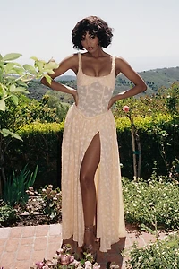 Miss Circle Ulissa Square Neck Jacquard Slit Maxi Dress