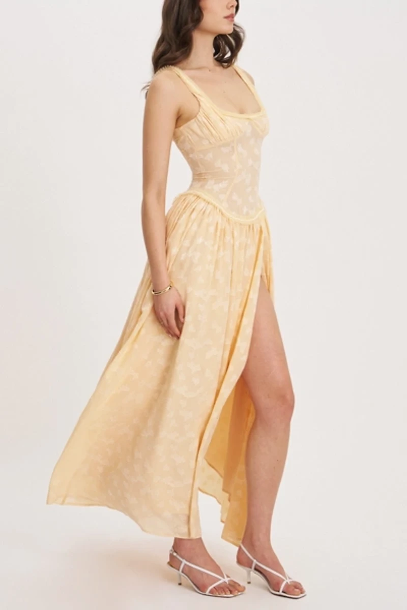 Miss Circle Ulissa Square Neck Jacquard Slit Maxi Dress